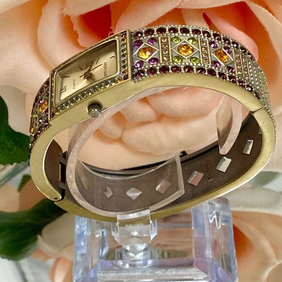 Heidi Daus Multicolored Crystal Accented Bangle Cuff Watch - Picture 8 of 14